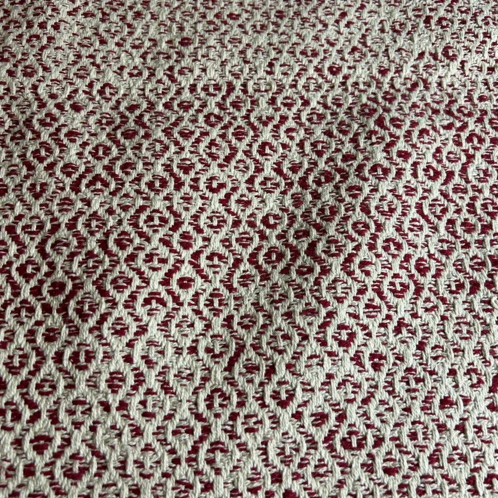 IKEA Rorkar Throw Blanket Rug 31x59 Cream Red Cotton‎ Diamond Pattern Fringe